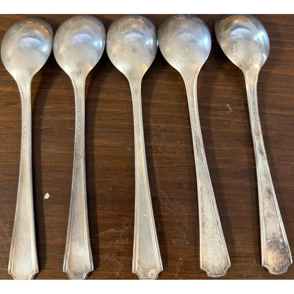 5 Vintage Oneida Hotel Plate Silverplate Demitasse Baby Spoons 4 3/8